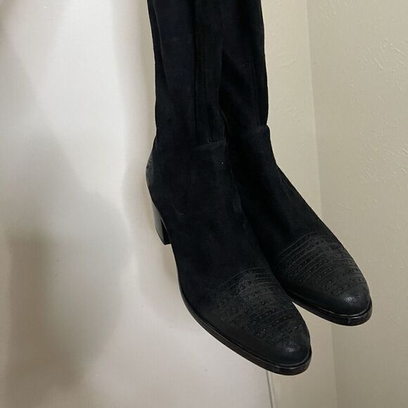 PRADA black suede leather western mid calf heeled boot size 35.5 US 5.5 - Picture 15 of 16